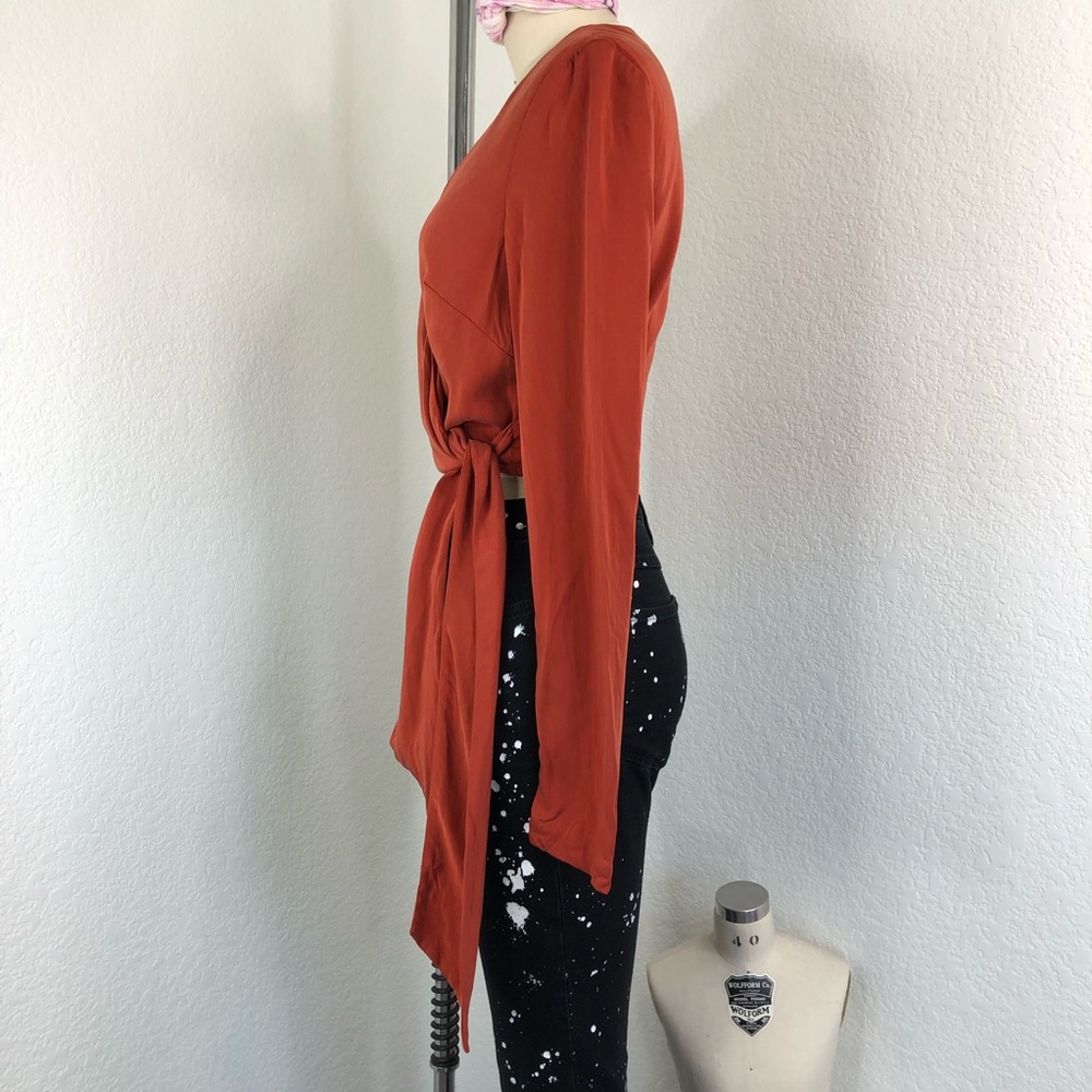 Intermix Whitney Wrap V Neck Crop Long Sleeve Top - Picture 8 of 12
